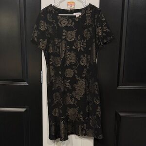 London Times Black and Gold Floral Mini Dress